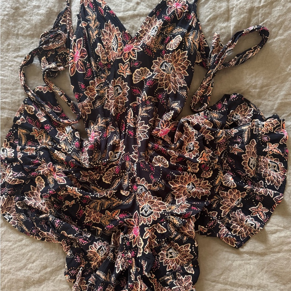 Angie Black Floral One-Piece with Cream and Pink Accents